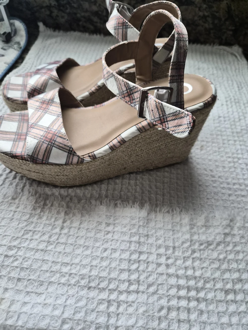 jcpenney Pink and White Plaid Platform Sandals